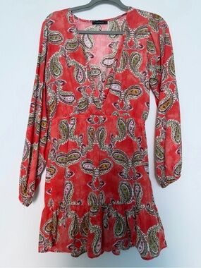 Trendyol Coral Paisley Print Dress with Olive Accents